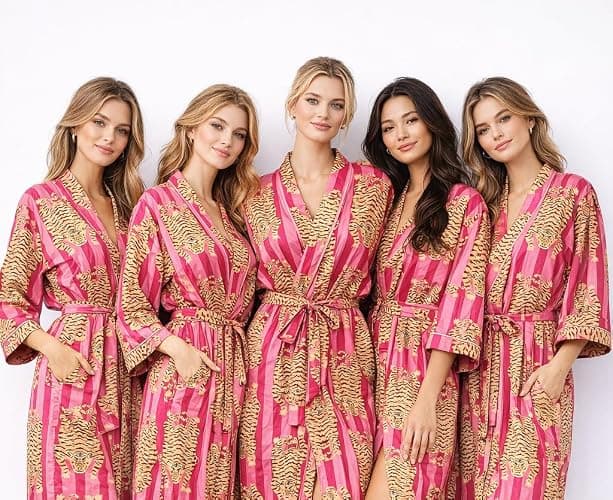 INDACORIFY Printed Kimono Robe, Lounge Wear Striped Cotton Kimono Bathrobe & Beach Cover Up Printed Long Beach Wear thumbnail 4