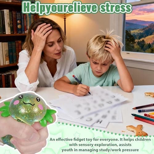 Puffwize Axolotl Squishy Toy, Cute Slow Rising Fidget Toy for Stress Relief, Soft Squeeze Sensory Toy for Kids and Adults, Handheld Stress Ball for Anxiety and Focus(Green) thumbnail 6