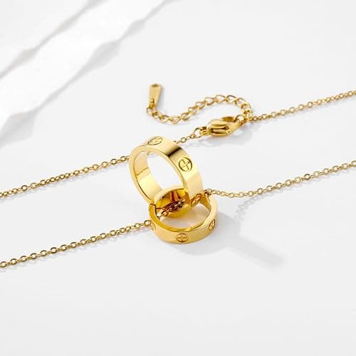 Women's Stainless Steel Necklace -18K Gold Women's Necklace, Gold Interlocking Titanium Steel Necklace, Women's Jewelry for Mother's Birthday, Father's Day Valentine's Day, Mother's Day, Girlfriend Necklace, Anniversary Necklace thumbnail 6