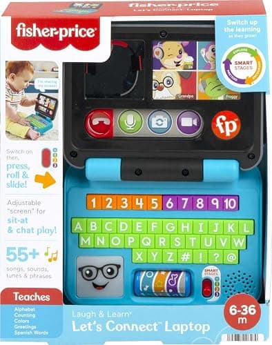 Fisher-Price Baby & Toddler Toy Laugh & Learn Let’s Connect Laptop Pretend Computer with Smart Stages for Infants Ages 6+ Months​ - English Edition thumbnail 6