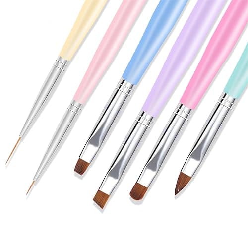 ZEOHBETY Nail Art Brushes, 6Pcs Nail Art Painting Tools with Nail Art Fine Liner Brush, Nail Design Painting Brushes Set, Builder Gel Brush, Nail Dotting Pen for Gel Polish Manicure Salon DIY, Multicolor thumbnail 3