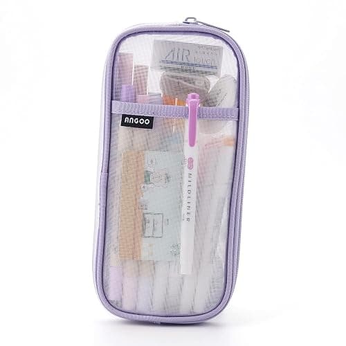 EASTHILL Grid Mesh Pen Pencil Case with Zipper Clear Makeup Color Pouch Cosmetics Bag Multi-Purpose Travel School Teen Girls Transparent Stationary Bag Office Organizer Box for Adluts(Purple) thumbnail 7