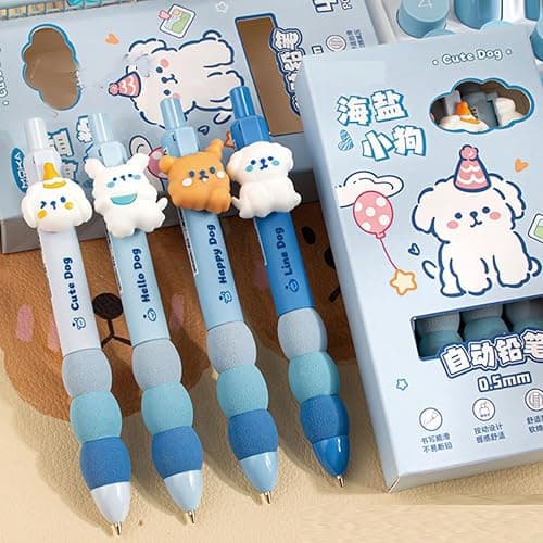 MOZXIRZ 4 Pcs Cute Mechanical Pencils 0.5mm Cartoon Puppy Mechanical Pencil Kawaii Soft Grip Mechanical Pencils School Pencil for Students Women (Puppy) thumbnail 2