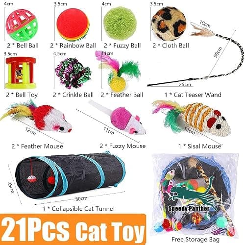 21 Pcs Cat Toys for Indoor Cats Collapsible Cat Tunnel Interactive Feather Teaser Wand Ball Toy for Kitten Cats thumbnail 2
