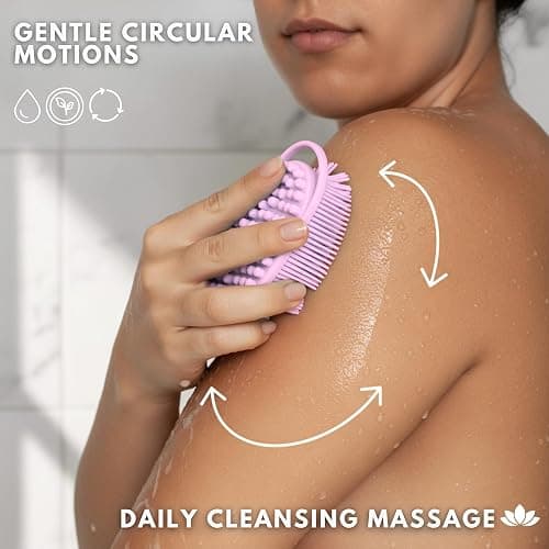 Silicone Body Scrubber for Shower - Gentle Exfoliating Back Scrubber with Soft Bristles - Avilana Premium Dual Sided Bath Brush Massage - Loofah Alternative for Sensitive Skin - Gift Women Men thumbnail 2
