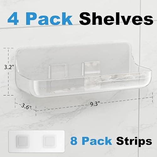 4 Pack Acrylic Bathroom Shelves, Clear Adhesive Stick on Shelf with 8 Pack Adhesive thumbnail 2