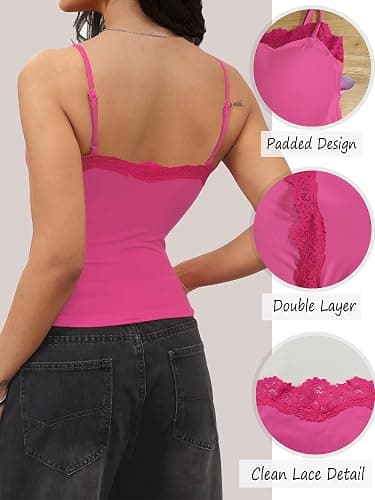 Starrylion Padded Lace Cami Top Double Lined Sexy Tank Top Spaghetti Strap Club Party Shirt thumbnail 5