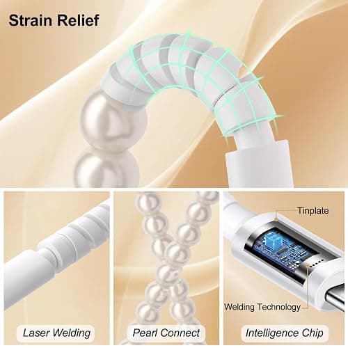 XNMOA USB to USB C Cable 3.3FT 60W White Pearl USB iPhone Charger Cord Beaded Phone Type C Charger Fast Charging Cable Cord for iPhone 17 16 15 Plus Pro Max 17 Air 16E Samsung Galaxy S25 S24 S23 thumbnail 5