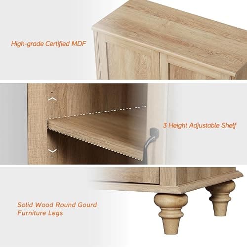 WAMAPT Buffet Cabinet with 6 Wood Doors, Large Coffee Bar Table with Storage, Modern Wooden Kitchen Storage Cabinets with Vintage Gourd Leg, Farmhouse Sideboard Credenza for Dining Room, Oak, 102" thumbnail 4