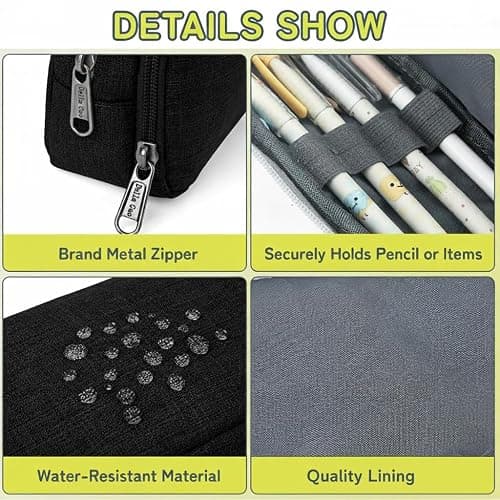Della Gao Large Pencil Case, Big Capacity Pencil Pouch with 2 Compartments, Office Pencil Bag with Zipper, Big Pen Case for Adults (01-Black) thumbnail 4