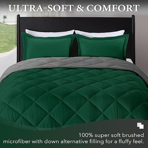 downluxe King Size Comforter Set - Dark Green and Grey King Comforter, Soft Bedding Sets for All Seasons -3 Pieces - 1 Comforter (104"x92") and 2 Pillow Shams(20"x36") thumbnail 2