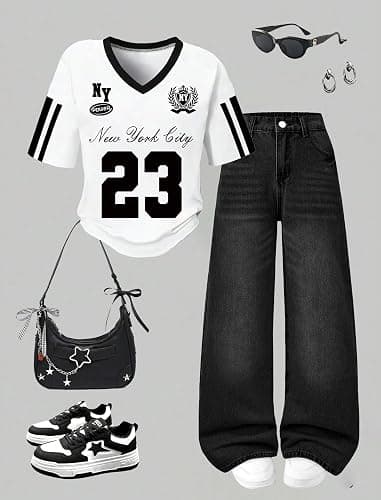 Peakpride Girls Baggy Jeans Wide Straight Leg High Elastic Waisted Denim Pants Fashion Y2k Boyfriend Skater Streetwear thumbnail 7