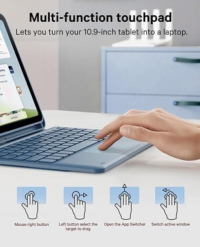CHESONA for iPad 10th Generation Case with Keyboard, 7 Color Backlight, Multi-Touch Trackpad, Flip Stand Case with Pencil Holder, 2 Wireless Channels for iPad (A16) 11th/10th Gen 2025/2022, Steel Blue thumbnail 7