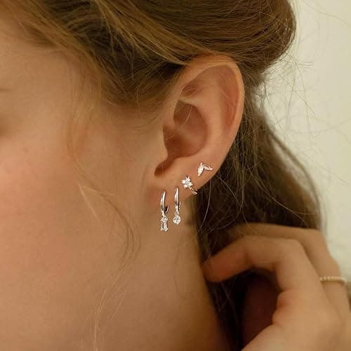 Relveo Dainty Silver Earrings for Women 14k Gold Plated Lightweight Hoop Earrings Set for Women Trendy Small Silver Hoop Huggie Jewelry thumbnail 5