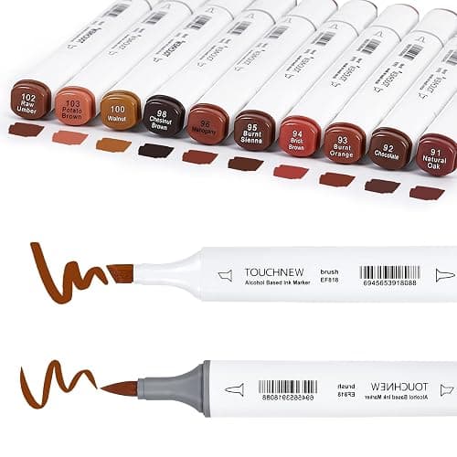 Liulich 10Pcs Alcohol Markers Pure Color Series,Dual Tip Soft Art Solid Color Markers Set for Adults Beginner Drawing Sketching (Brown) - Image 1