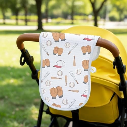 Spriggenix 5 Pack Baseball Sport Burp Cloths Baby Boys Girls with Baseball Pattern, Large Cotton Burp Rags for Newborns Gifts Nursery Decor Extra Soft and Absorbent 9.8X19.6inches thumbnail 2