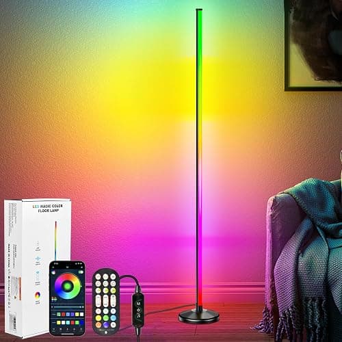 NIKYJM LED Stehlampe Wohnzimmer 145cm RGB Stehlampe Dimmbar Standleuchte LED Ecklampe mit Fernbedienung und APP, 16 Millionen Farben, 300 Szenenmodi Musikmodi DIY-Modus für Wohnzimmer Wohnzimmer Büro - Image 1