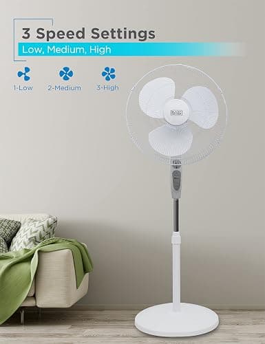 BLACK+DECKER 18-Inch Stand Fan with Pedestal Base, Height Adjustable Pedestal Fan with Remote and Touch Control Panel, Free Standing Fan with 90-Degree Oscillating and 3-Speed Settings, Black thumbnail 4