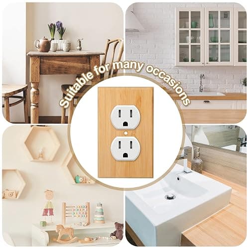 Pinkunn 10 Pieces Solid Wood Light Switch Plate Outlet Covers Bamboo Wooden Decorative Wall Plate for Home Bedroom Kitchen(Light Oak,Double Hole) thumbnail 6