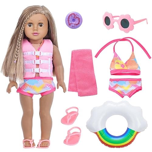 labooboo 18 Inch Girl Doll Clothes and Accessories Swimming Poor Play Set Fit 18 inch Girl Dolls ,Including Swimwear Shoes Sunglasses Swimming Ring Towel etc. - Image 1