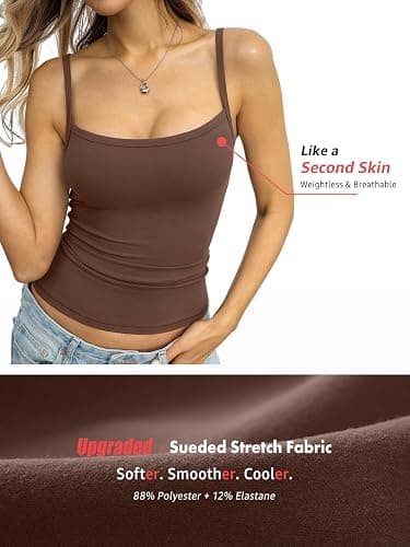 Eachyes Womens Adjustable Spaghetti Strap Tank Top Square Neck Camisoles Fitted Sleeveless Shirts Summer Going Out Clothes thumbnail 6