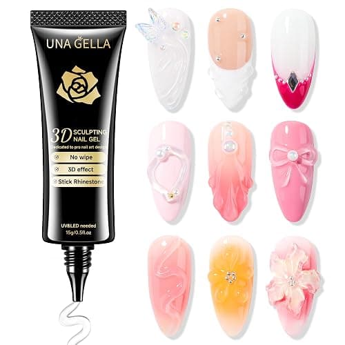 UNA GELLA 3D Gel Nail Art, 3D Nail Gel Sculpting G el Glue 15g 4 in 1 No Wipe Clear Nail Polish for Nails Tips, Chrome Powder, Nail Charms Gems, Drawing, Molding and DIY Nail Art Lamp Curing Needed - Image 1