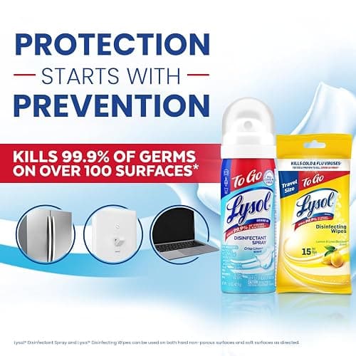 Lysol To Go Bundle - 1.5 Ounce Crisp Linen Disinfectant Spray and Lemon Lime Disinfecting Wipes Flat Pack thumbnail 3