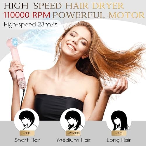 5 in 1 Air Wrap Hair Styler,Dual Voltage Professional Frizz Free Hair Dryer Brush - High-Speed Hot Air Styler, No Heat Damage Auto Wrap Hot Air Styler Wrap, Fast Drying, Curling, Straightening (Pink) thumbnail 4