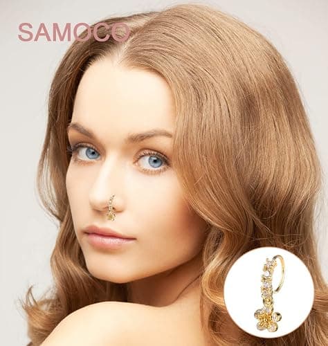 SAMOCO 20Pcs 20G Dangle Nose Ring L Shaped Dangling Nose Stud for Women Stainless Steel Nose Ring Studs CZ Flower Dangle Nose Rings Hoops Nose Piercing thumbnail 2