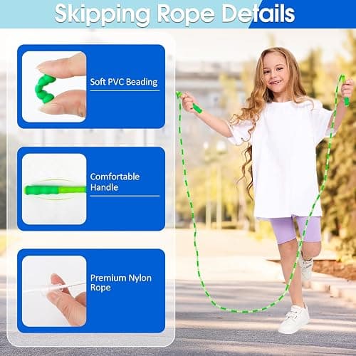 Jump Rope for Kids, 9 Ft Adjustable Jump Ropes for 4 5 6 7 8 10 12, Segmented Soft Beaded Jumping Rope Age 8-12, Tangle Free Skipping Rope for Women Man Fitness Weight Loss thumbnail 3