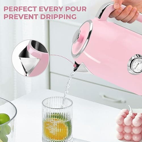 SUSTEAS Electric Kettle - 57oz Hot Tea Water Boiler with Thermometer, 1500W Fast Heating Stainless Steel Pot, Cordless LED Indicator, Auto Shut-Off & Boil Dry Protection, Pink thumbnail 6