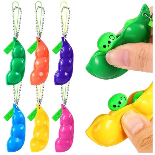 6 PCS Squeeze Bean Keychain, Edamame Pea Keychain Fidget Toys, Colorful Soybeans Fidget Toys Gifts for Kids Adults Stress Relief, Keyring, , Decoration, Party Favors Supplies - Image 1