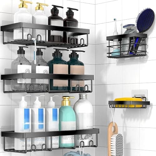 Moforoco Adhesive Shower Caddy Organizer Shelves Rack - 5 Pack Corner Bathroom Storage Organization, Home & Kitchen Decor Inside RV Accessories, Hanging First Apartment Household Camper Essentials - Image 1