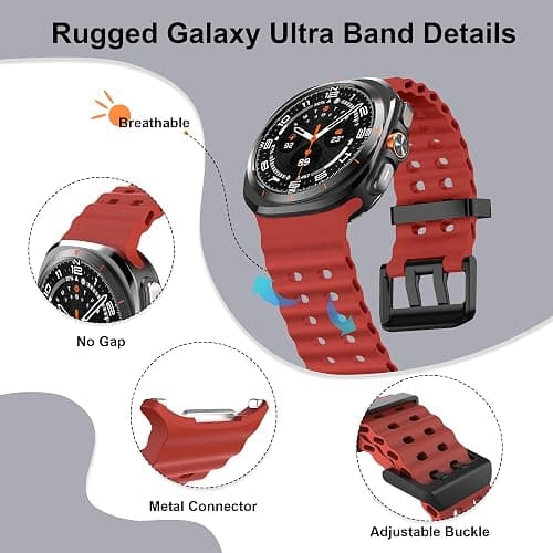 Rugged Band Compatible with Samsung Galaxy Watch Ultra 47mm Smartwatch (2025/2024), No Gap Breathable Soft Silicone Sport Strap for Galaxy Watch Ultra Bands Men Women thumbnail 2