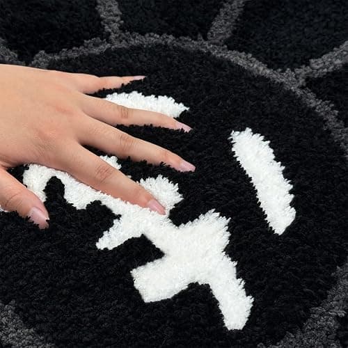 Shovagy Trippy Happy Face Rug Cool Rugs Tufted Quick Dry Bath Mats for Bathroom Non Slip Bath Mat Water Absorbent 2FT Black Bathroom Rugs Halloween Gothic Ghost Skull Horror Decor Carpet thumbnail 4