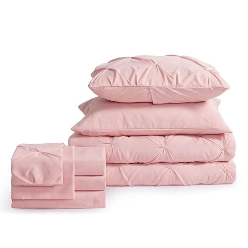 Bedsure Twin Comforter Set Pink for Women - Bed in a Bag Twin Size Bedding 5 Pieces, GentleSoft™ Pintuck Bed Set Gift for Family, Pinch Pleat Pink Comforter with Sheets, Pillowcase & Sham thumbnail 9