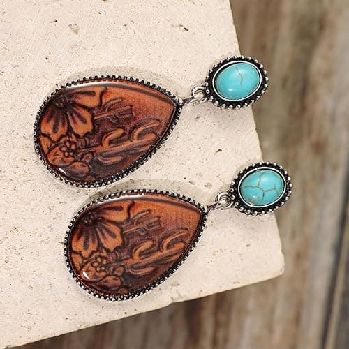 Western Earrings Outfit for Women Oval Silver Earrings Dangle Turquoise Western Jewelry Country Concert Outfits for Women Dress thumbnail 4