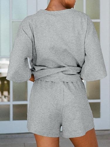 Tankaneo Womens Pajama Sets 3/4 Sleeve Oversized Tops and Elastic Waist Shorts Lounge Sets Loungewear thumbnail 5