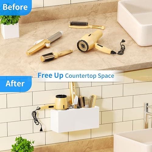 NIUBEE Wall Mount Hair Styling Tool Organizer - Bathroom Cabinet Holder for Blow Dryers, Flat Irons, Curling Irons - White thumbnail 7