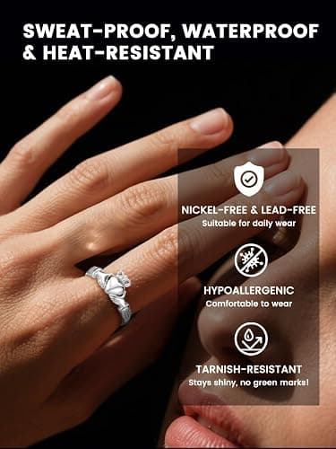 Bestyle 925 Sterling Silver Ring for Women, Minimalist Claddagh Ring Celtic Knot Ring for Women, Irish Promise Wedding Band, Gold/Rose Gold Vermeil Women Band Ring, Stackable, Gift for Her thumbnail 3