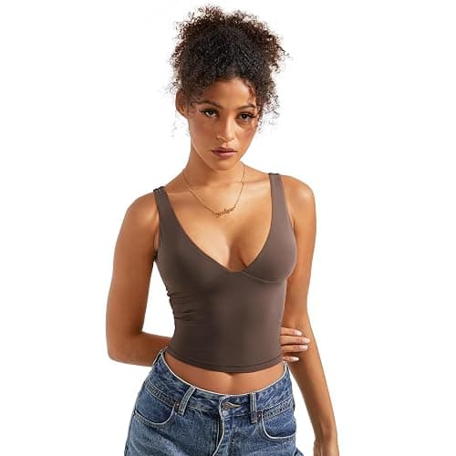 SUUKSESS Women Sexy V Neck V Back Tank Top Summer Sleeveless Going Out Double Lined Basic Tops thumbnail 5