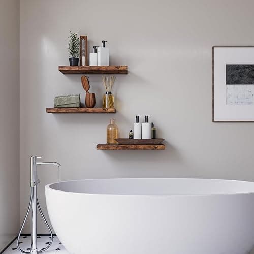 Upassion Floating Shelves for Wall Set of 3, 16" Rustic Brown Floating Shelves, Home Decor, Frame Display Wall Shelf for Bedroom, Kitchen, Bathroom, Living Room thumbnail 5