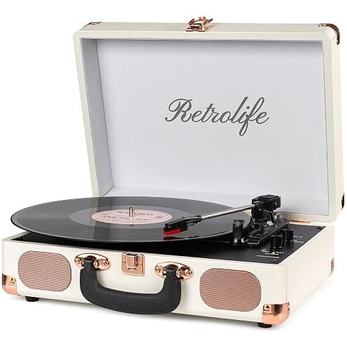 Platine Vinyle 3 Vitesses 33/45/78 TR/Min Bluetooth Valise Portable Tourne-Disque à Courroie avec Haut-Parleurs Intégrés Sortie Ligne RCA Vintage Turntable - Image 1