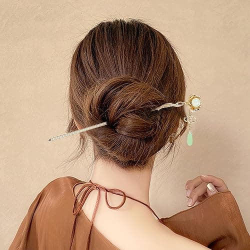Cinaci 10 Pieces Decorative Vintage Retro Pearl Gold Metal Hair Sticks Pins with Pendants Chinese Hanfu Asian Flower Butterfly Hair Chopsticks Hair Bun Updo Holders Long Hairpins for Women Girls thumbnail 4