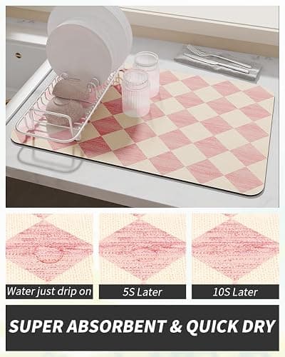 AMOAMI Coffee Mat Hide Stain Rubber Backed Absorbent Dish Drying Mat for Kitchen Counter - Fits Under Coffee Maker or Machine - PINK 12X19 thumbnail 4
