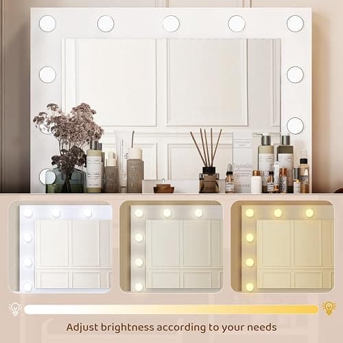 Viaozutis Vanity, Vanity Desk with Mirror, Large Drawer and Power Socket with 11 Light Bulbs and 3 Adjustable Lighting Modes, Vanity Table Ideal for Bedroom (White) thumbnail 4