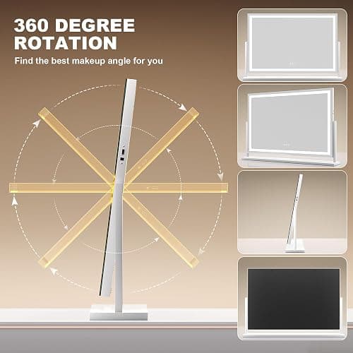 Hasipu Vanity Mirror with Lights, 35.4" x 23.6" LED Makeup Mirror, Light up Mirror with 10X Magnification and Phone Holder, USB Charging Port, Smart Touch 3 Colors Dimmable (White) thumbnail 7