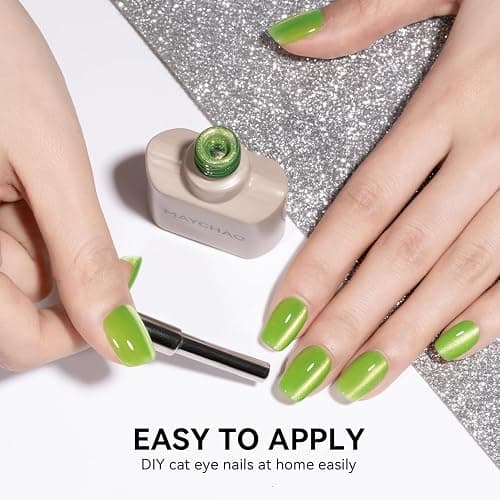 MAYCHAO 15ML Cat Eye Gel Nail Polish 1Pc Aurora Green Gel Polish with Magnet Soak off Holographic Magnetic Nail Polish for Nail Art Manicure Salon DIY at Home, 0.5 OZ thumbnail 5