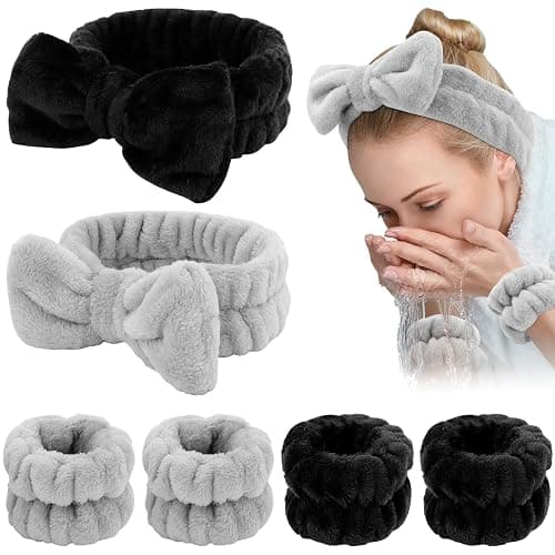 WHAVEL 6PCS Spa Headband and Wristbands Set, Face Wash Headband Wrist Bands for Washing Face Makeup Skincare Hair Band Skin Care Accessories Tools - Image 1