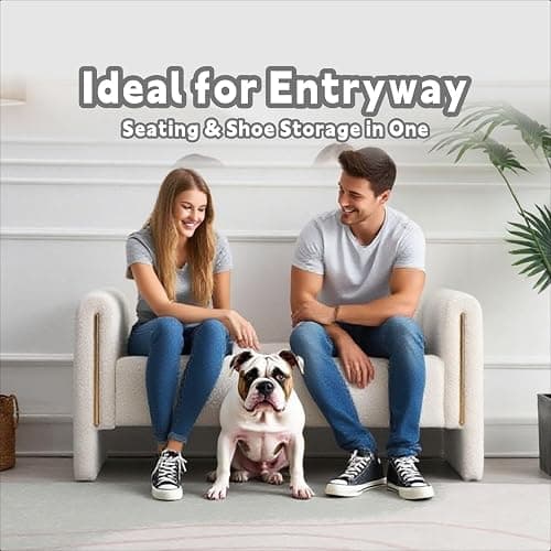 QianYueLUX Modern 52" Storage Ottoman Bench, Upholstered End of Bed Storage Bench with Armrests, Entryway Bench, Teddy Foot Rest Stool for Living Room Hallway Bedroom (White) thumbnail 7